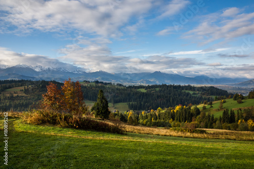 Tatra mountains at autumn from village Gliczarow Gorny, Poland