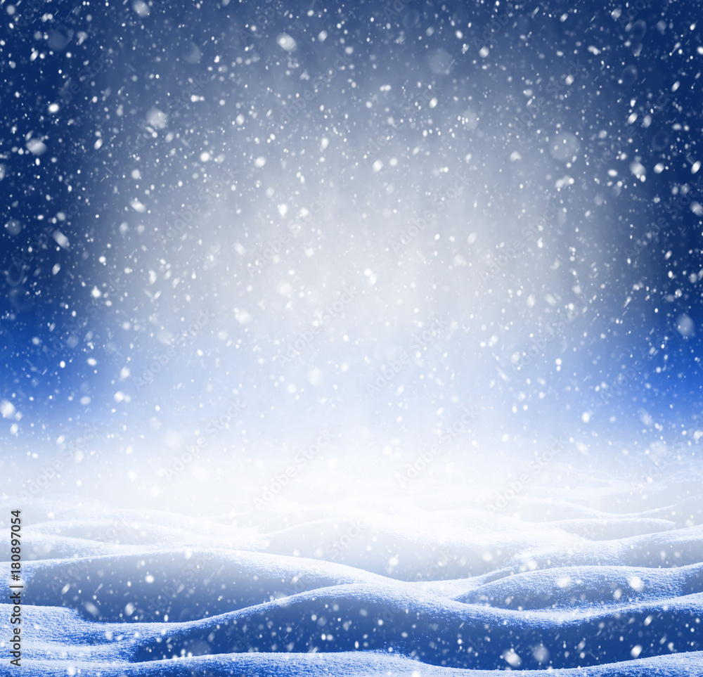 Winter bright background. Christmas background with snowdrifts and falling snow Winter bright background. Christmas background with snowdrifts and falling snow