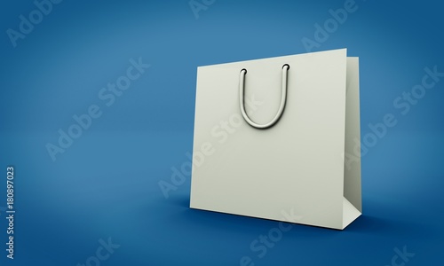 White shopping bag on blue 3d rendern