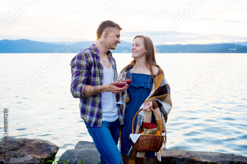 Romantic picnic by the lake