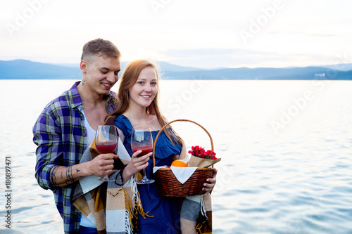 Romantic picnic by the lake