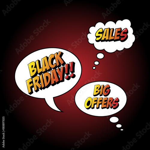 Black friday types comic with phrases sales and great deals