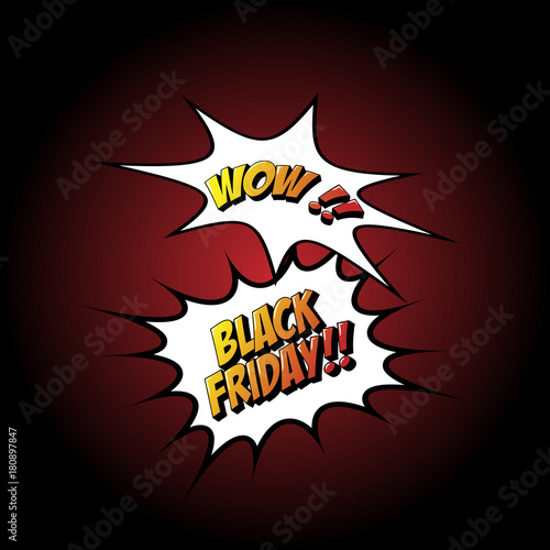 cartoons of black friday type comic with the exclamation of wow