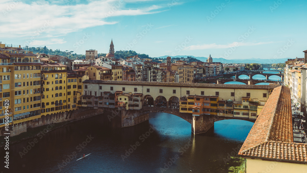 Ponte Vecchio in Florence, Tuscany, Italy taken from the Uffizi Galleries