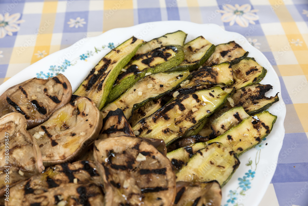 Tasty eggplant and zucchini cooked on the grill