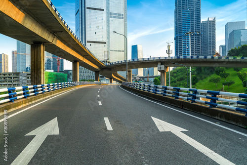 empty highway with cityscape and skyline of chongqing China.