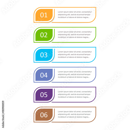 Colorful ui design concept element. Six steps. Vector button for web design. photo