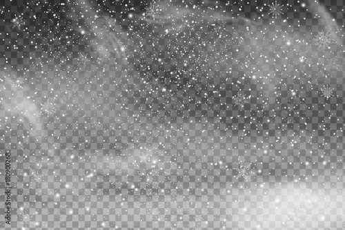 Falling Christmas Shining transparent beautiful snow isolated on transparent background. heavy snowfall, snowflakes in different shapes and forms. White snowflakes flying in the air.