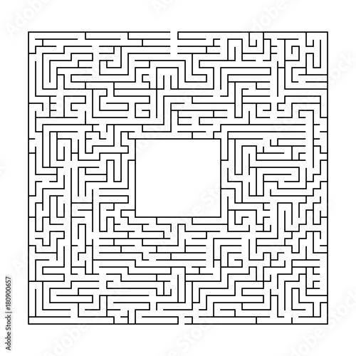 Complex maze puzzle game 2 (high level of difficulty). Labyrinth with free space (empty panel) for your character or text 