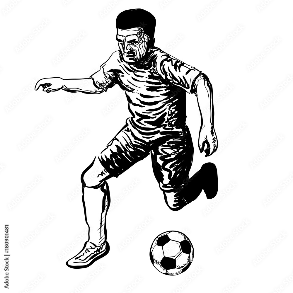 Hand drawing of Soccer Player kicking a ball