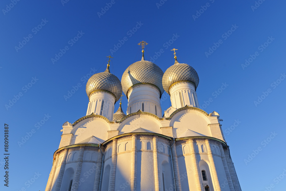 Domes of the Assumption Cathedral of the Rostov Kremlin in the winter morning, Russia