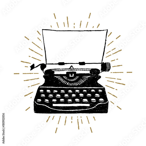 Hand drawn retro typewriter textured vector illustration.
