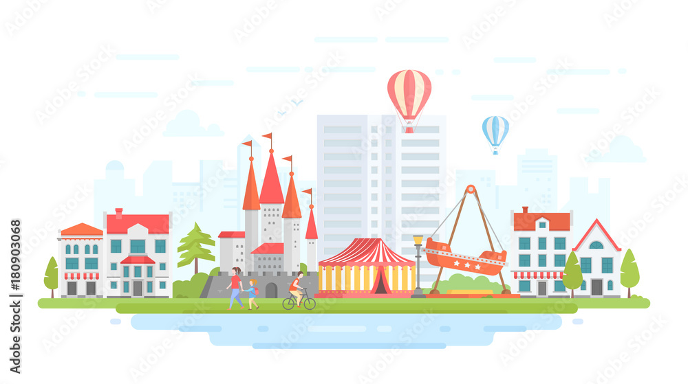 Amusement park - modern flat design style vector illustration Stock ...