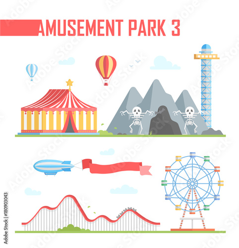 Set of amusement park elements - modern vector illustration