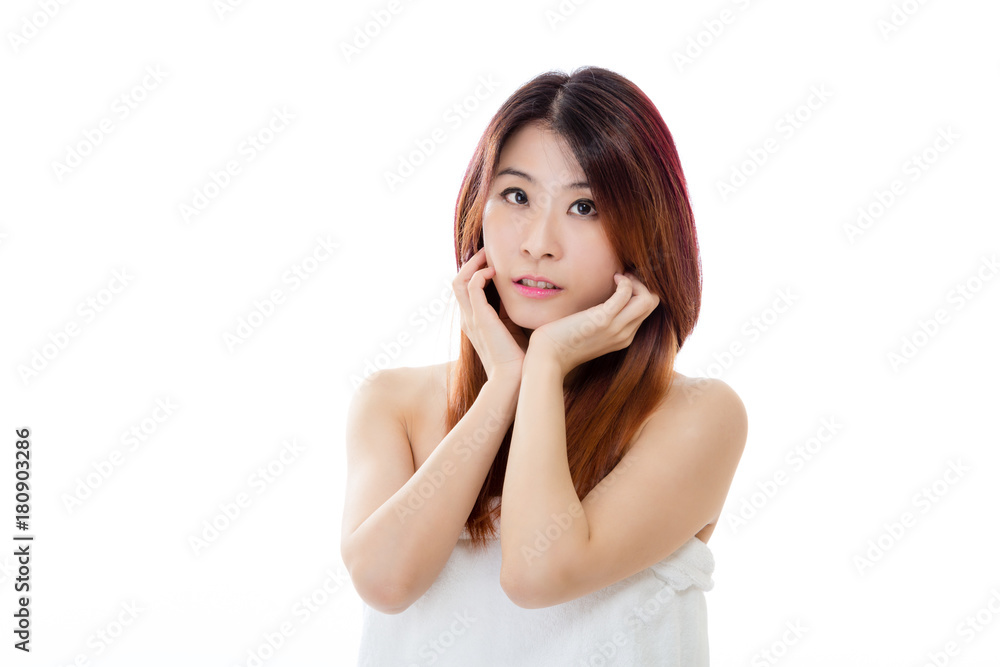 Chinese woman wearing a white towel