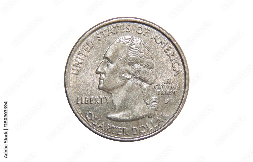Coin of America Quarter dollars on isolated white background Coin of America Quarter dollars on isolated white background