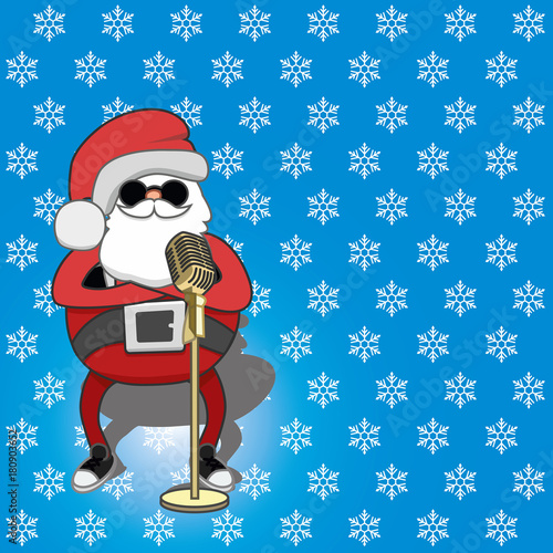 singing Santa on a blue background. vector illustration