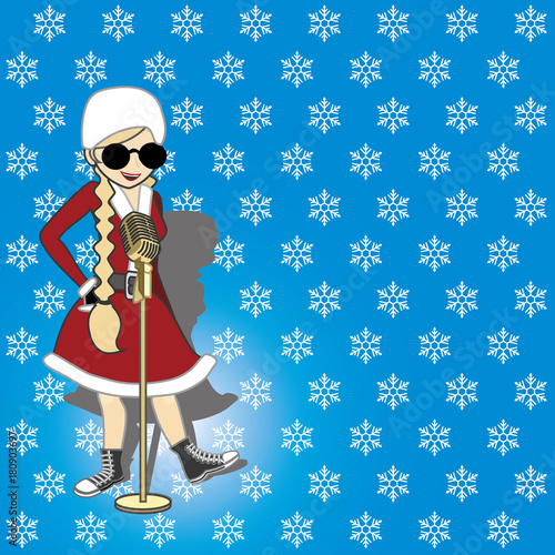 snow maiden sings. snowflakes on a blue background. vector illustration