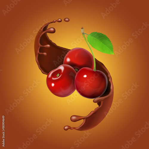 Cherries and chocolate realistic illustration vector