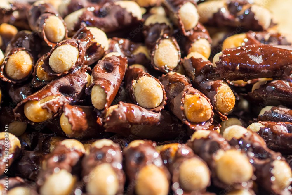 Chocolate covered nuts at Chocolate Exhibition, Chocolate covered nuts at Chocolate Exhibition,