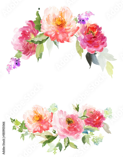 Wallpaper Mural Greeting card with peonies watercolor painting. Torontodigital.ca