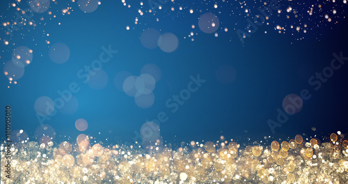 golden and silver xmas lights on blue background for merry christmas or season greetings message,bright decoration.Elegant holiday season social post digital card.Copy type space for text or logo