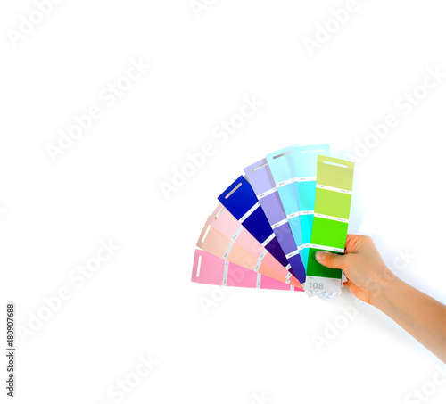 room design, multi-colored paint samplers isolated on white background. © Tortuga