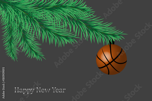 Happy New Year greeting card. Basketball greeting card.