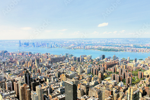 Manhattan, New York City: aerial view of midtown along Hudson River