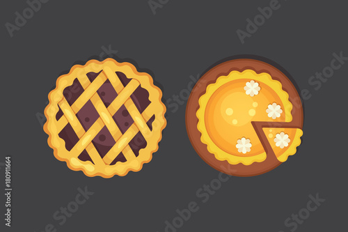 berry and pumpkin pie vector icon isolated. Thanksgiving Day illustration