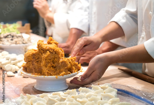 Chef is making dumplings