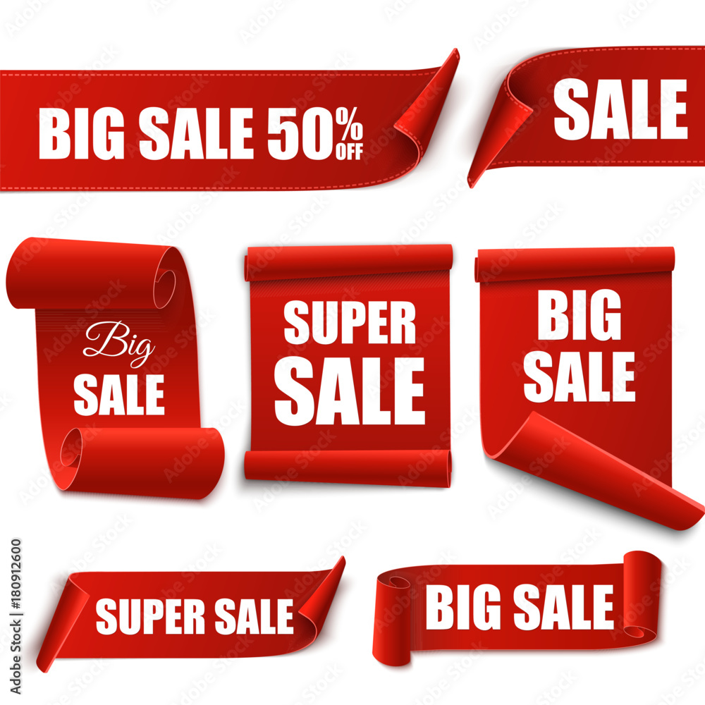 Big Sale banners. Paper scrolls. Vector Super sale stickers. - obrazy, fototapety, plakaty 