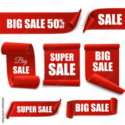 Big Sale banners. Paper scrolls. Vector Super sale stickers. photo