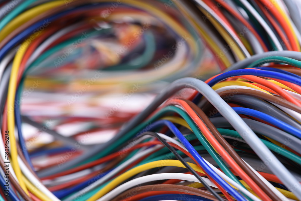 Colorful electric computer cable closeup with selective focus Colorful electric computer cable closeup with selective focus