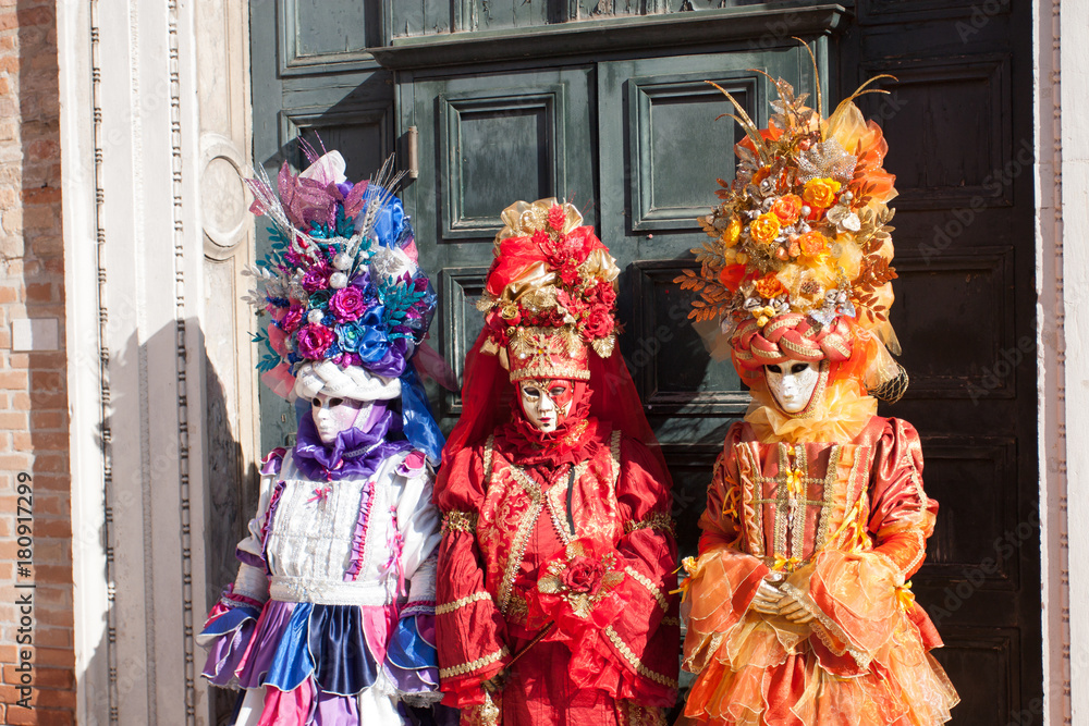 Venice Italy Carnival costume mask with rich tissues and decorations.
