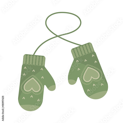 Green mittens isolated on white background. Vector illustration.