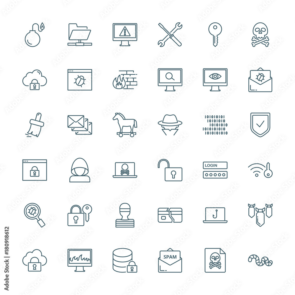 Computer viruses, cyber attack, hacking set of vector icons Computer viruses, cyber attack, hacking set of vector icons