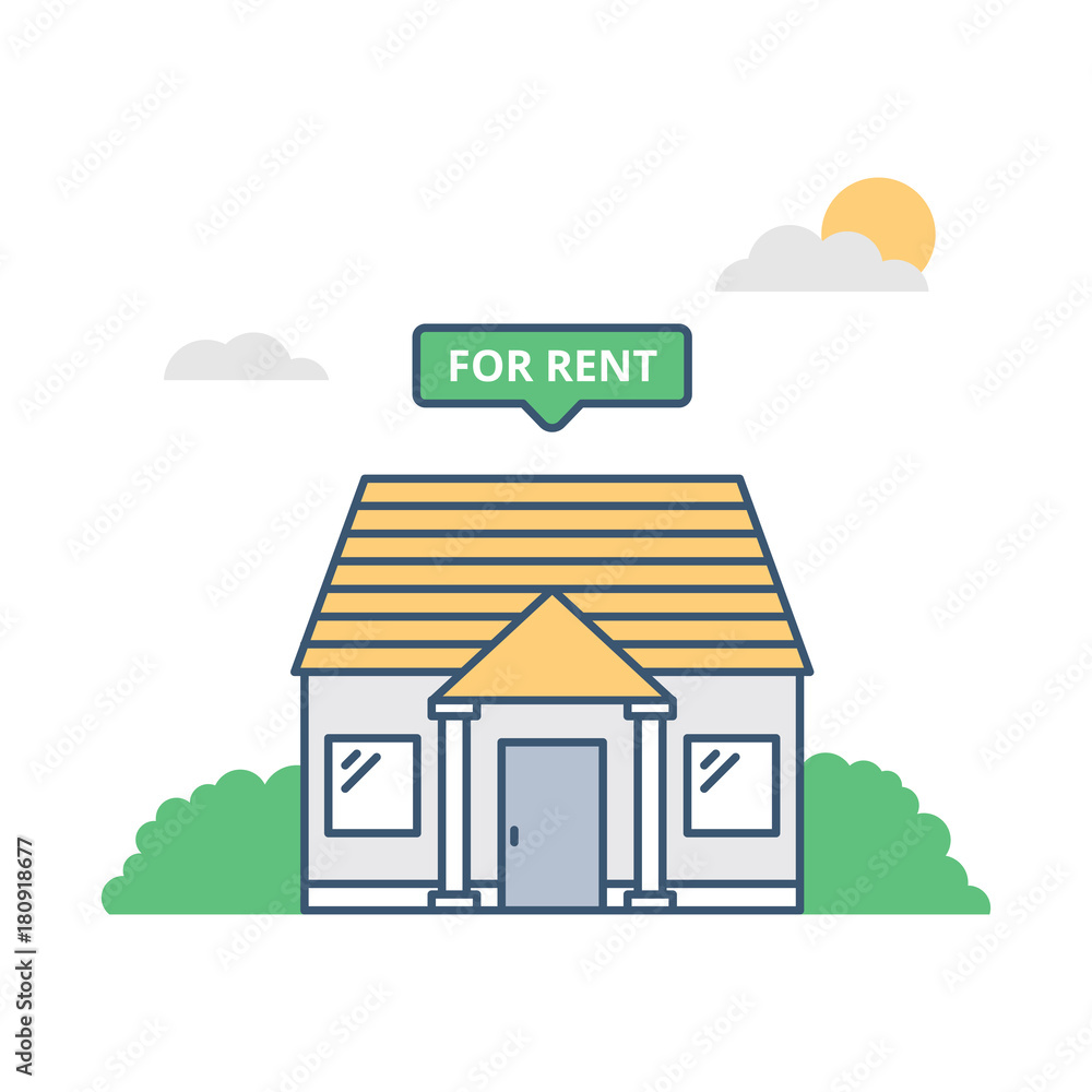 Vector illustration of a house with for rent sign