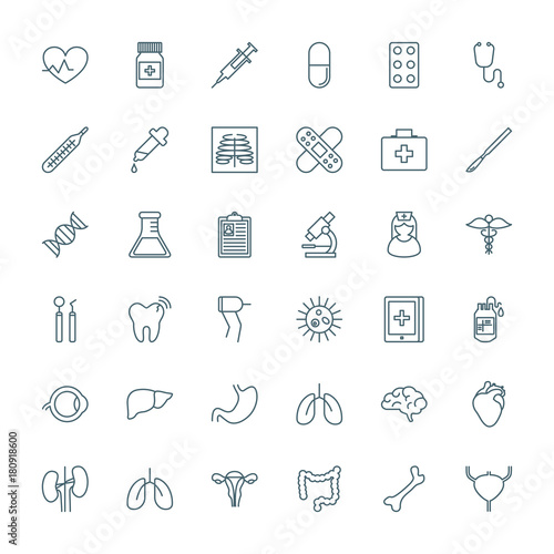 Medical and healthcare outline style vector icons set