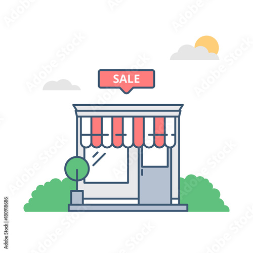 Fototapeta Naklejka Na Ścianę i Meble -  Vector illustration of a shop with sale sign