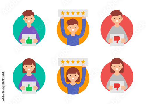 Customer reviews, flat rating vector icons