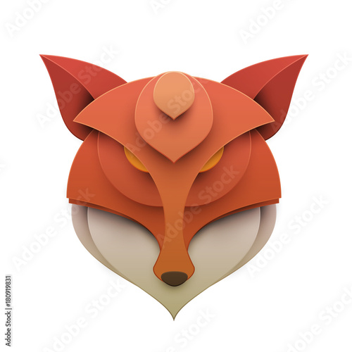 Fox head in trendy paper cut craft graphic style. Modern design for advertising, branding greeting card, cover, poster, banner. Vector illustration.