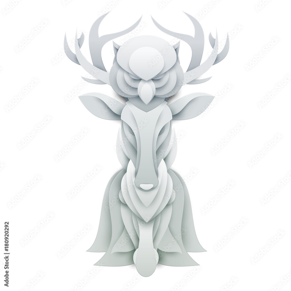 Spirit animal totem in trendy paper cut craft graphic style. Tribal ethnic  indian symbol with owl, deer, horse. Vector illustration. Stock Vector |  Adobe Stock