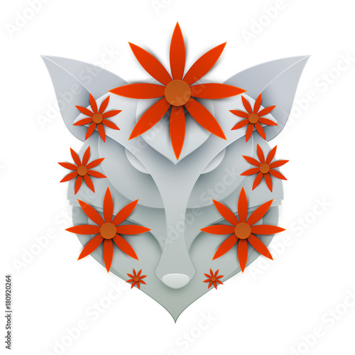 Fox head in trendy paper cut craft graphic style. Modern design for advertising, branding greeting card, cover, poster, banner. Vector illustration.