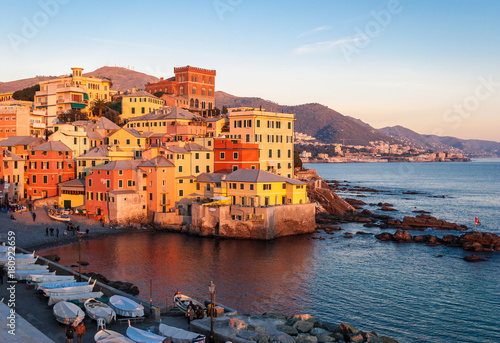 Canvastavla Boccadasse, a small sea district of Genoa, during the golden hour