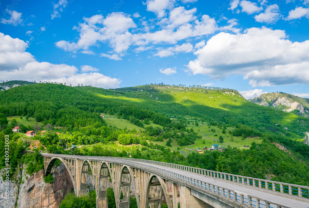 The Djurdjevic Bridge crosses the canyon of the Tara River in the north of Montenegro. The Djurdjevic Bridge crosses the canyon of the Tara River in the north of Montenegro.