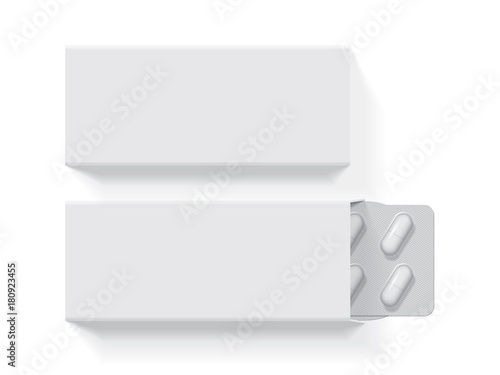 package with tablets medicines mock up vector template