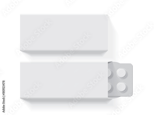 package with tablets medicines mock up vector template