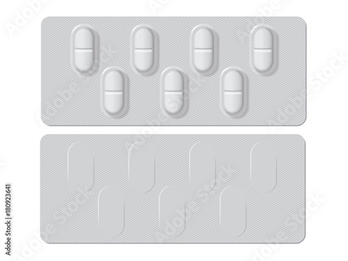 packs with different tablets medicines mock up vector template