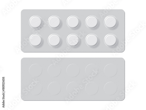 packs with different tablets medicines mock up vector template